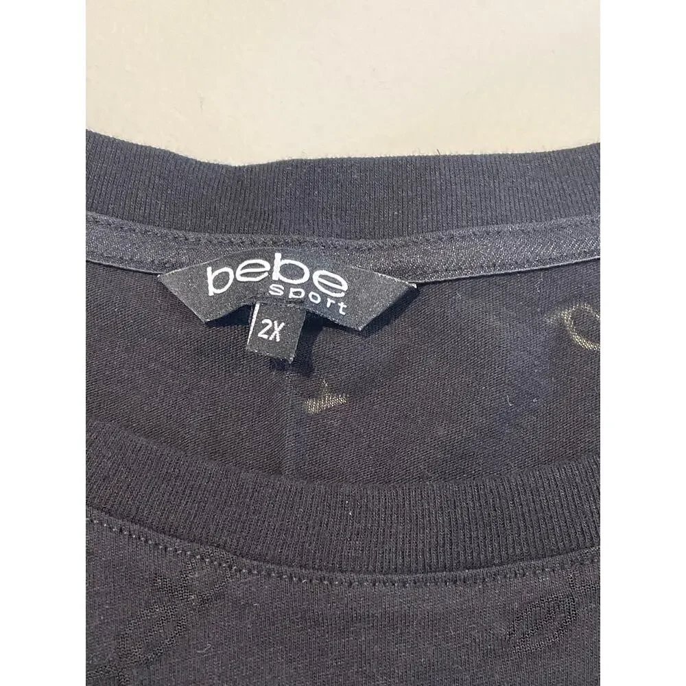 Bebe Sport Top Size 2X Black Logo Pattern Crew Neck Lightweight - Picture 7 of 7